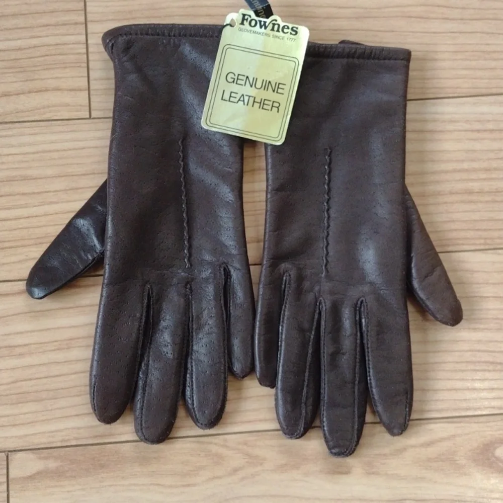 Fownes Vintage Brown Leather Gloves New Size 6.5